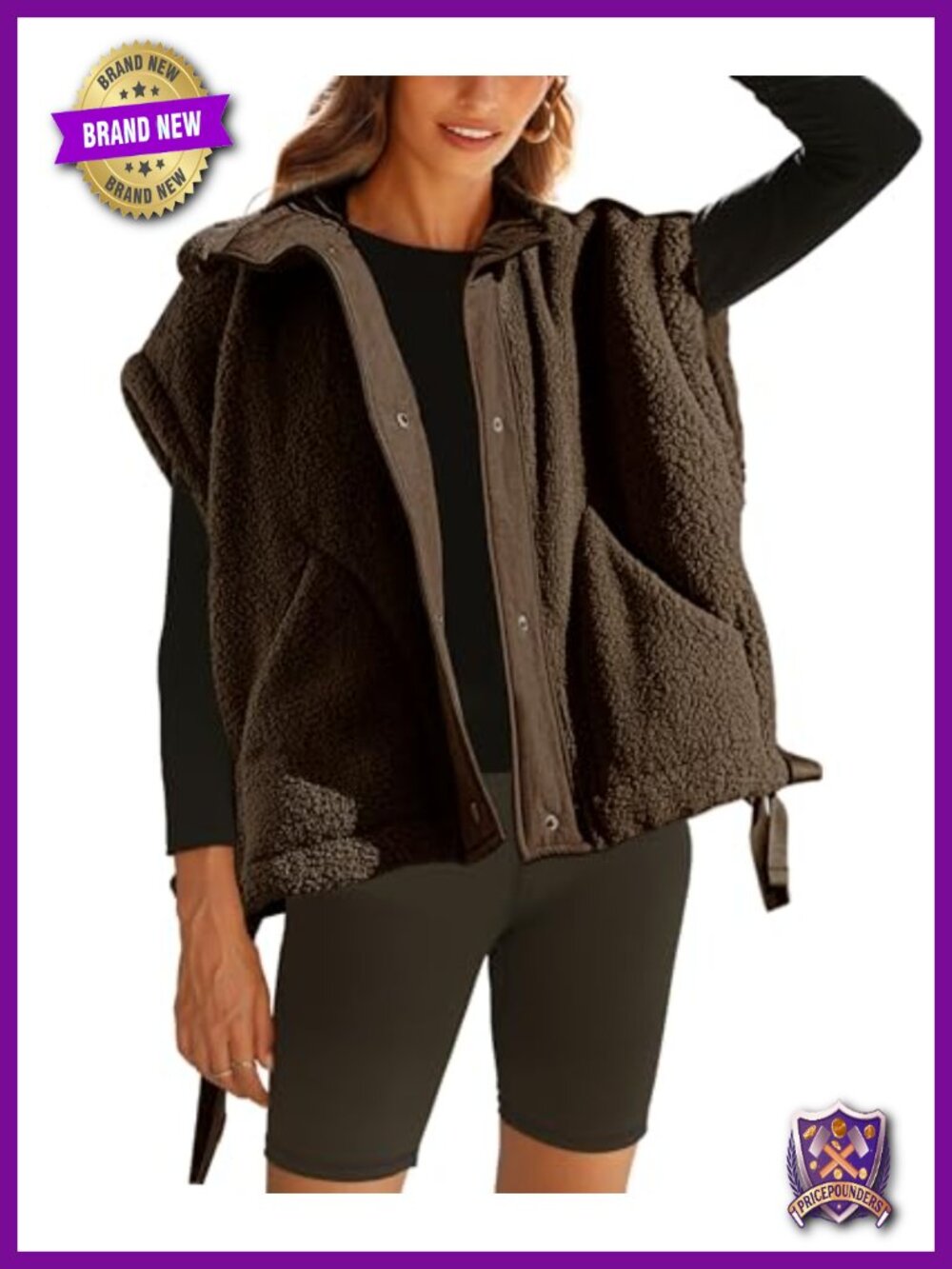 Womens Fuzzy Fleece Vest Sleeveless Sherpa Button Jacket Oversized Warm
